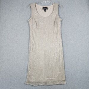 R & M Collection Shift Dress Womens 10 Champagne Gold Metallic Plisse Sleeveless